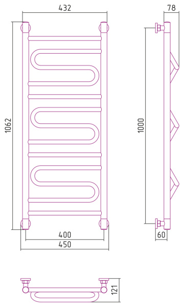 Полотенцесушитель Водяной Сунержа Элегия + (100х40) Матовый Черный 31-0205-1040